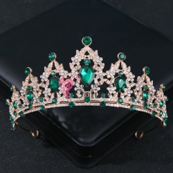 Coroana eleganta pentru mireasa CR012EE Aurie cu cristale din sticla Emerald